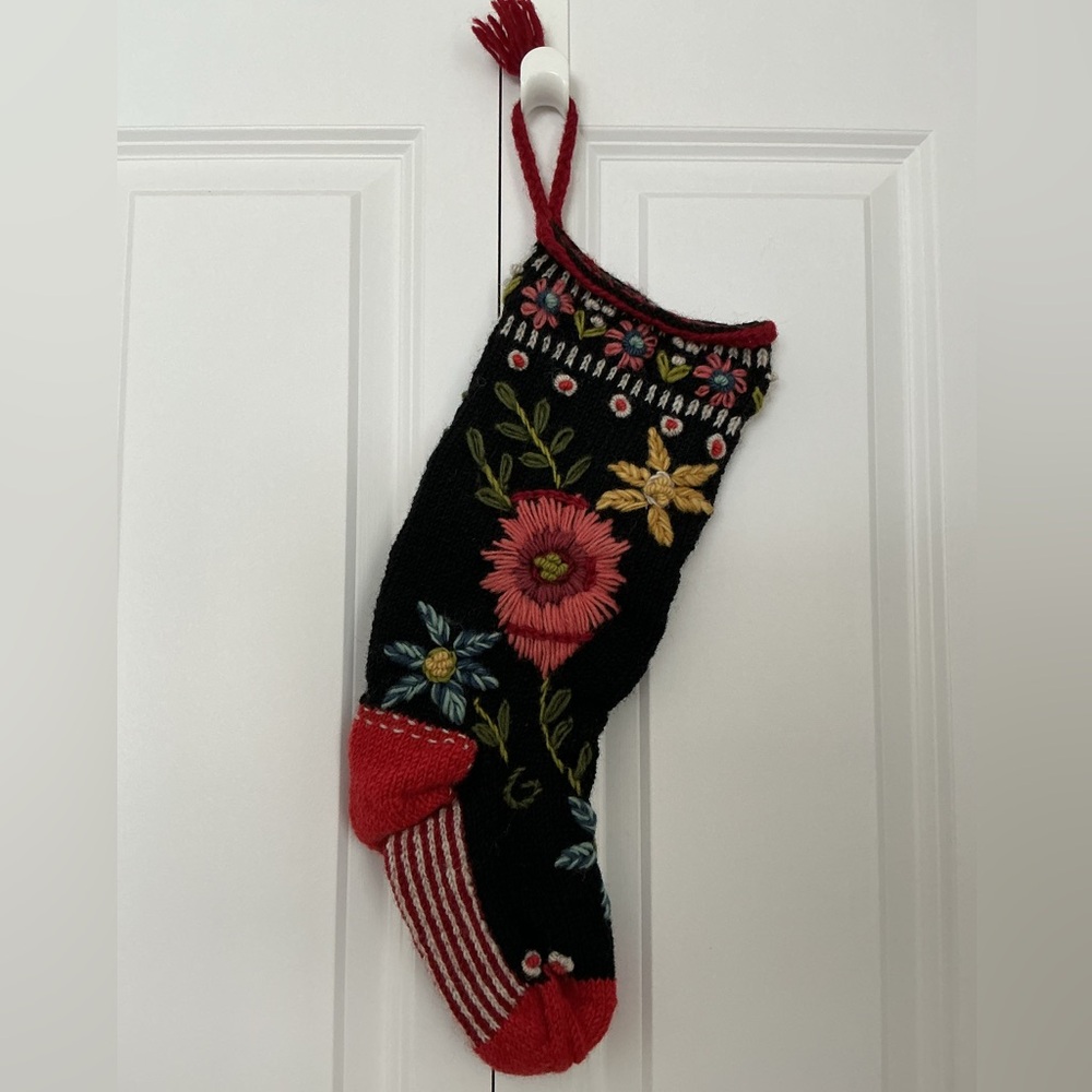 Lost Horizons Floral Embroidered Knit Christmas Stocking